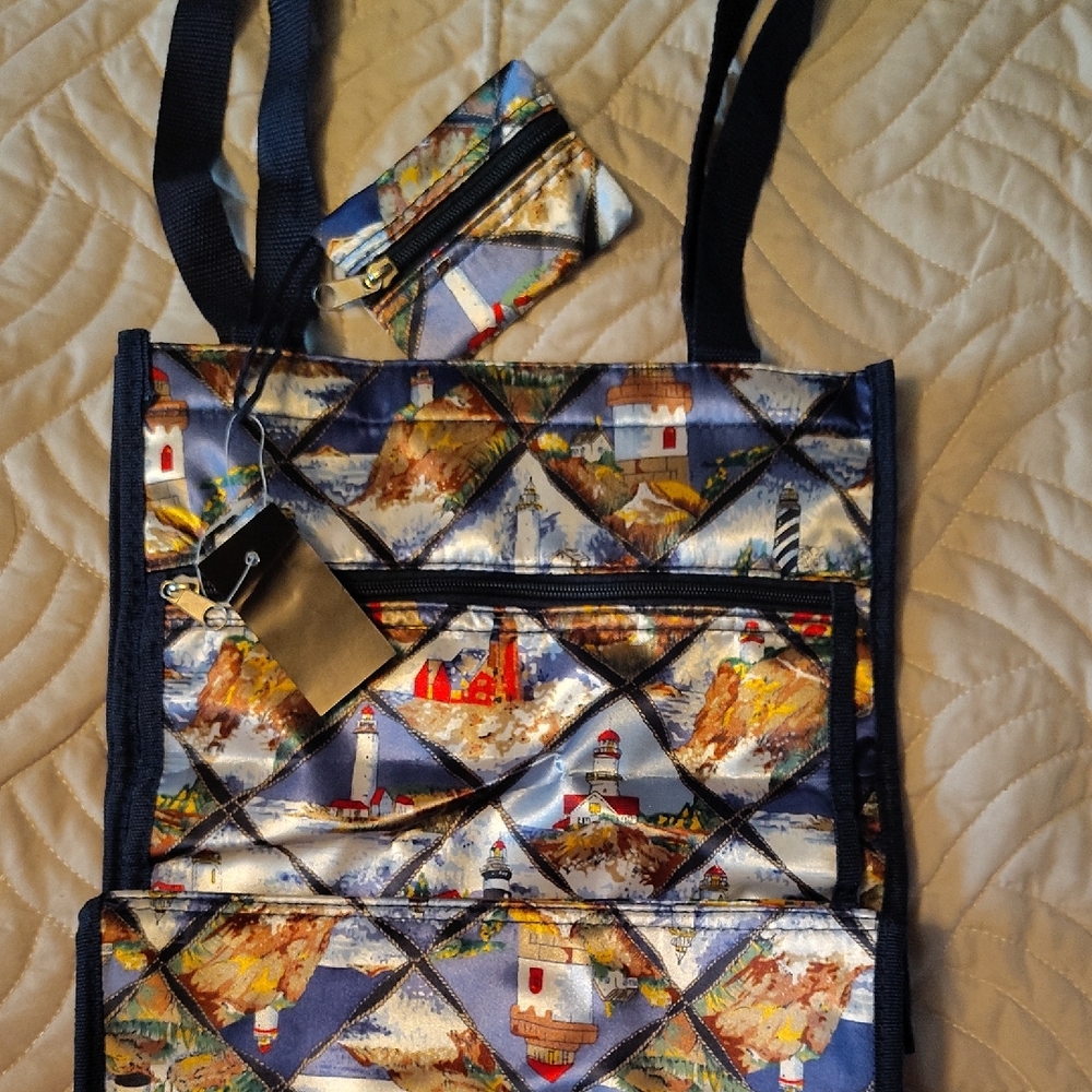 Lighthouse Print Tote/Lunch Bag with Matching Pouch